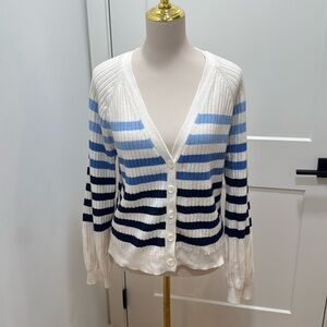 Talbots size L button up blue striped cardigan